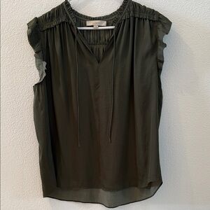 LOFT Dark Olive Blouse with Ruffle Sleeves